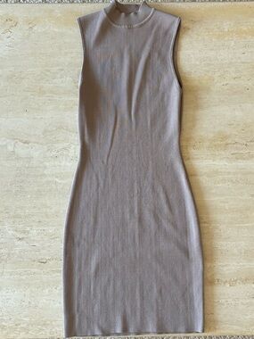 Meshki Taupe Sleeveless Midi Bodycon Dress